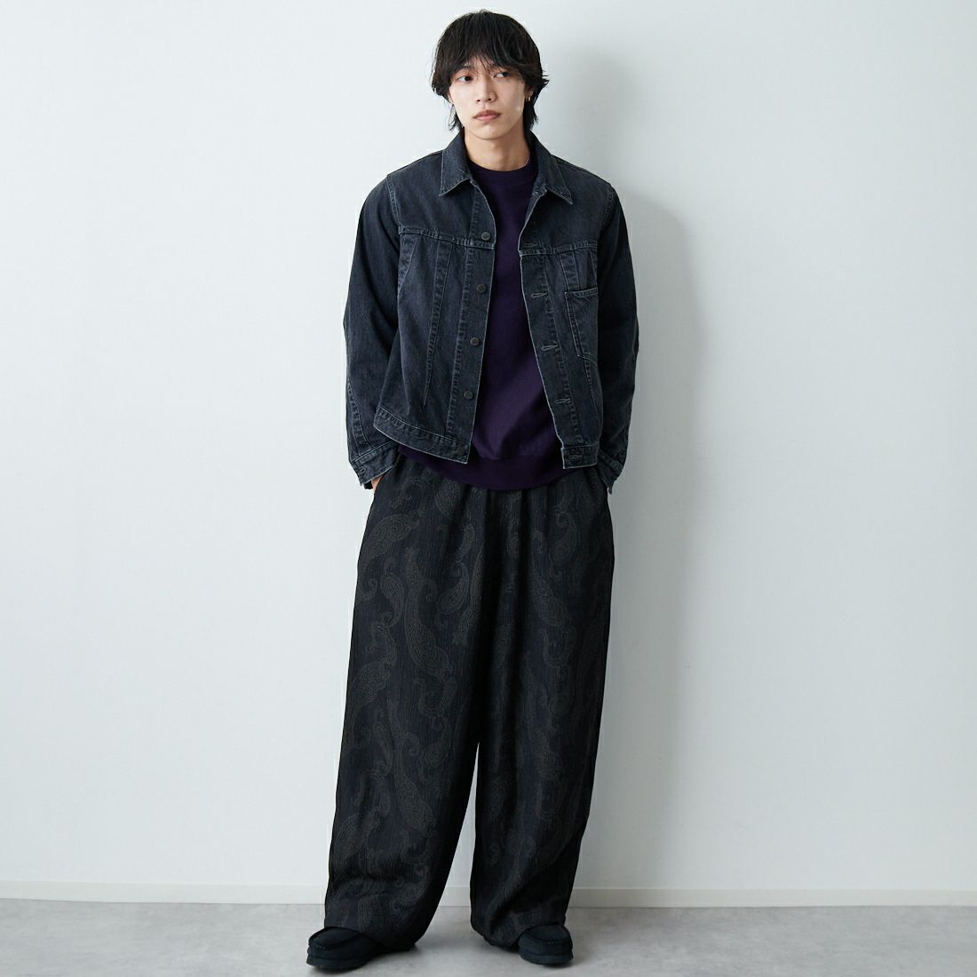 Needles [ニードルズ] レーヨンペイズリージャガード ヒザデルパンツ [SX262] B BLACK &&モデル身長：179cm 着用サイズ：XS&&