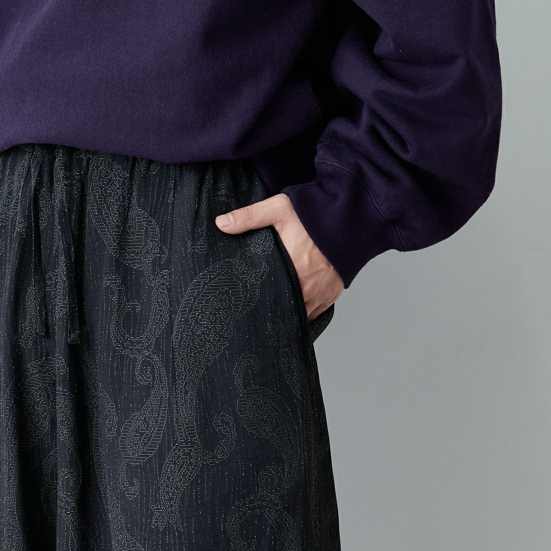 Needles [ニードルズ] レーヨンペイズリージャガード ヒザデルパンツ [SX262] B BLACK &&モデル身長：179cm 着用サイズ：XS&&