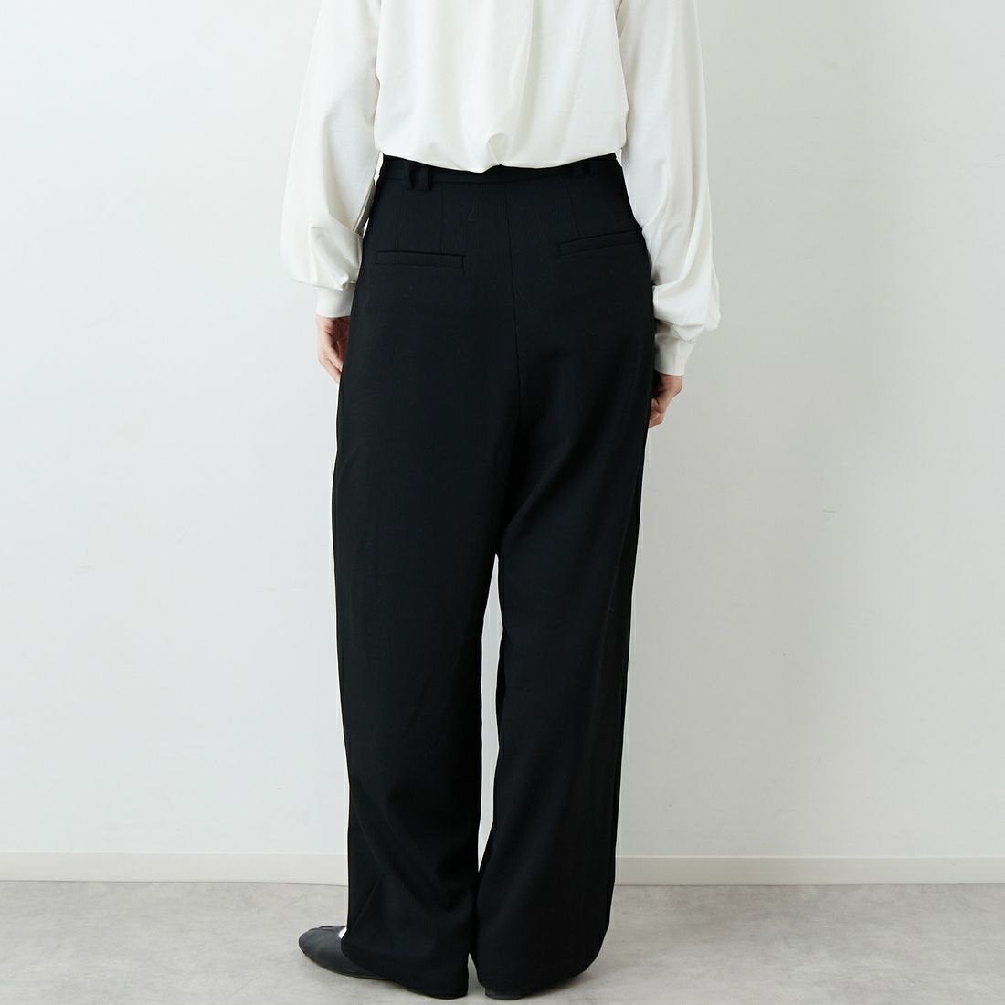 RIM.ARK [リムアーク] ドビーストライプ ダブルタックパンツ [460JSL31-0171] BLK &&モデル身長：162cm 着用サイズ：36&&