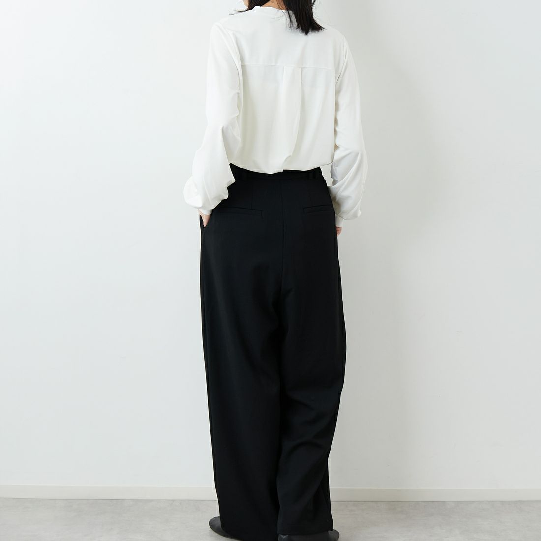 RIM.ARK [リムアーク] ドビーストライプ ダブルタックパンツ [460JSL31-0171] BLK &&モデル身長：162cm 着用サイズ：36&&