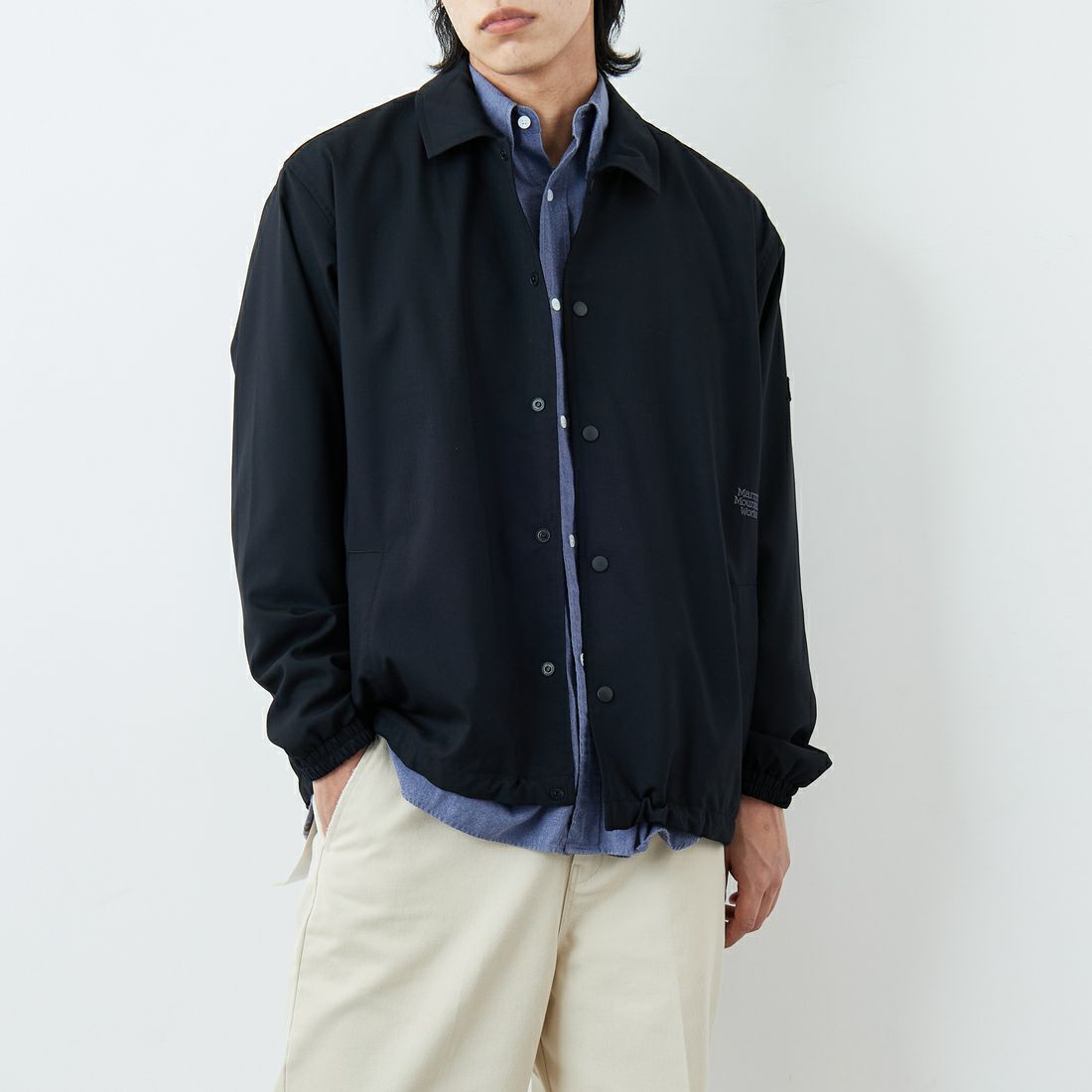 Marmot [マーモット] 別注 メリノウール コーチジャケット [MTSS26MJK330IN-JF] BLACK &&モデル身長：179cm 着用サイズ：L&&