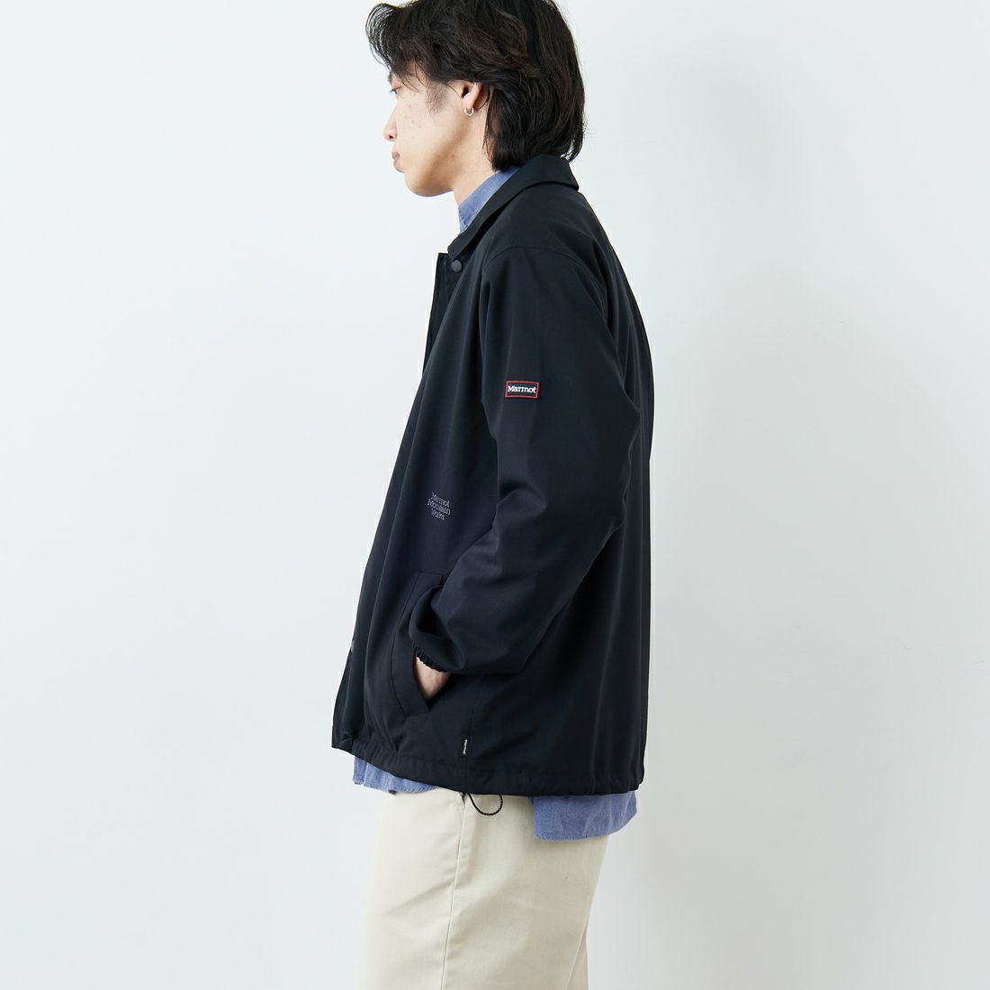 Marmot [マーモット] 別注 メリノウール コーチジャケット [MTSS26MJK330IN-JF] BLACK &&モデル身長：179cm 着用サイズ：L&&