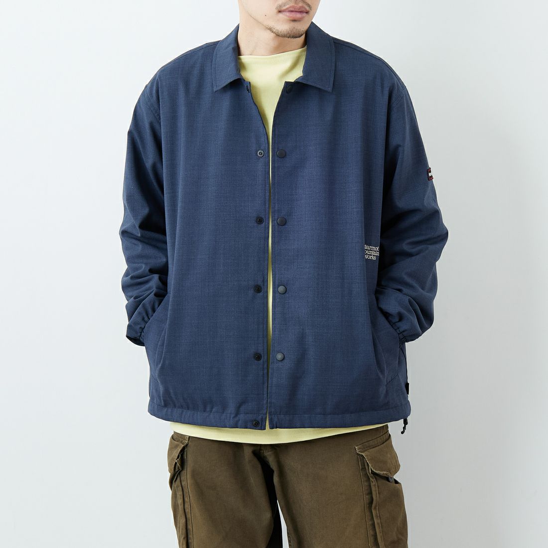 Marmot [マーモット] 別注 メリノウール コーチジャケット [MTSS26MJK330IN-JF] NAVY &&モデル身長：168cm 着用サイズ：L&&