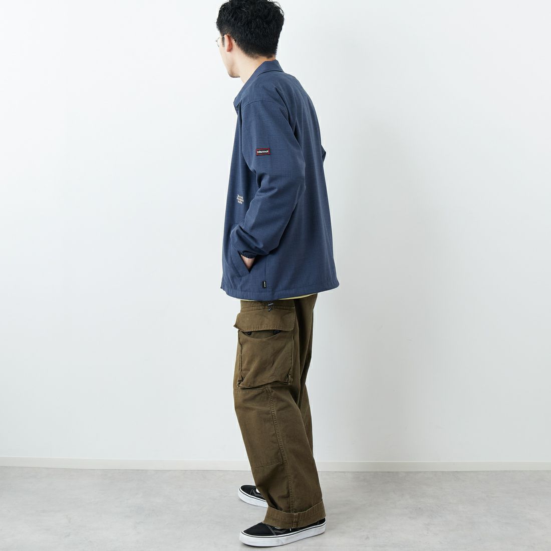 Marmot [マーモット] 別注 メリノウール コーチジャケット [MTSS26MJK330IN-JF] NAVY &&モデル身長：168cm 着用サイズ：L&&