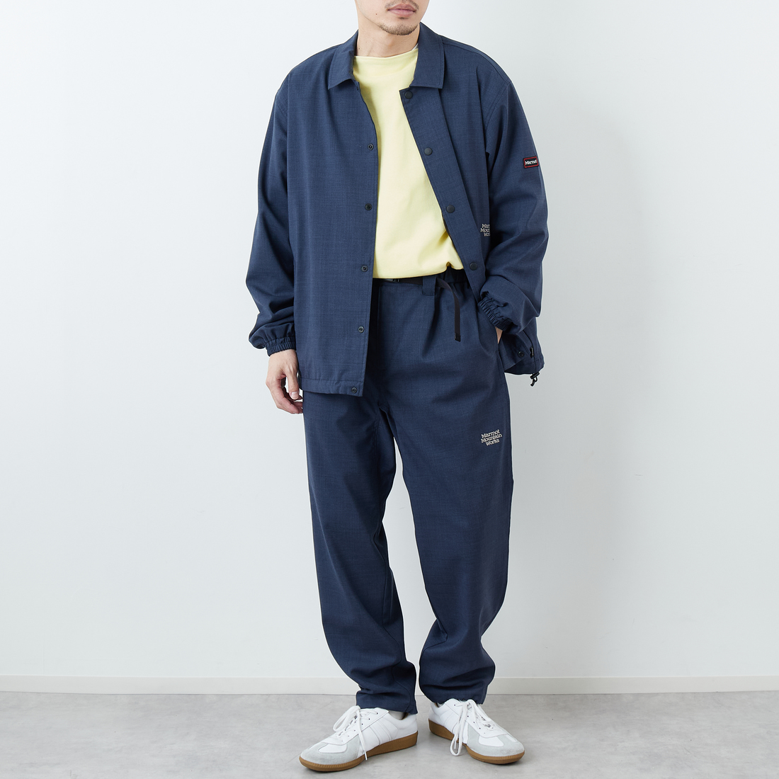 Marmot [マーモット] 別注 メリノウール コーチジャケット [MTSS26MJK330IN-JF] NAVY &&モデル身長：168cm 着用サイズ：L&&