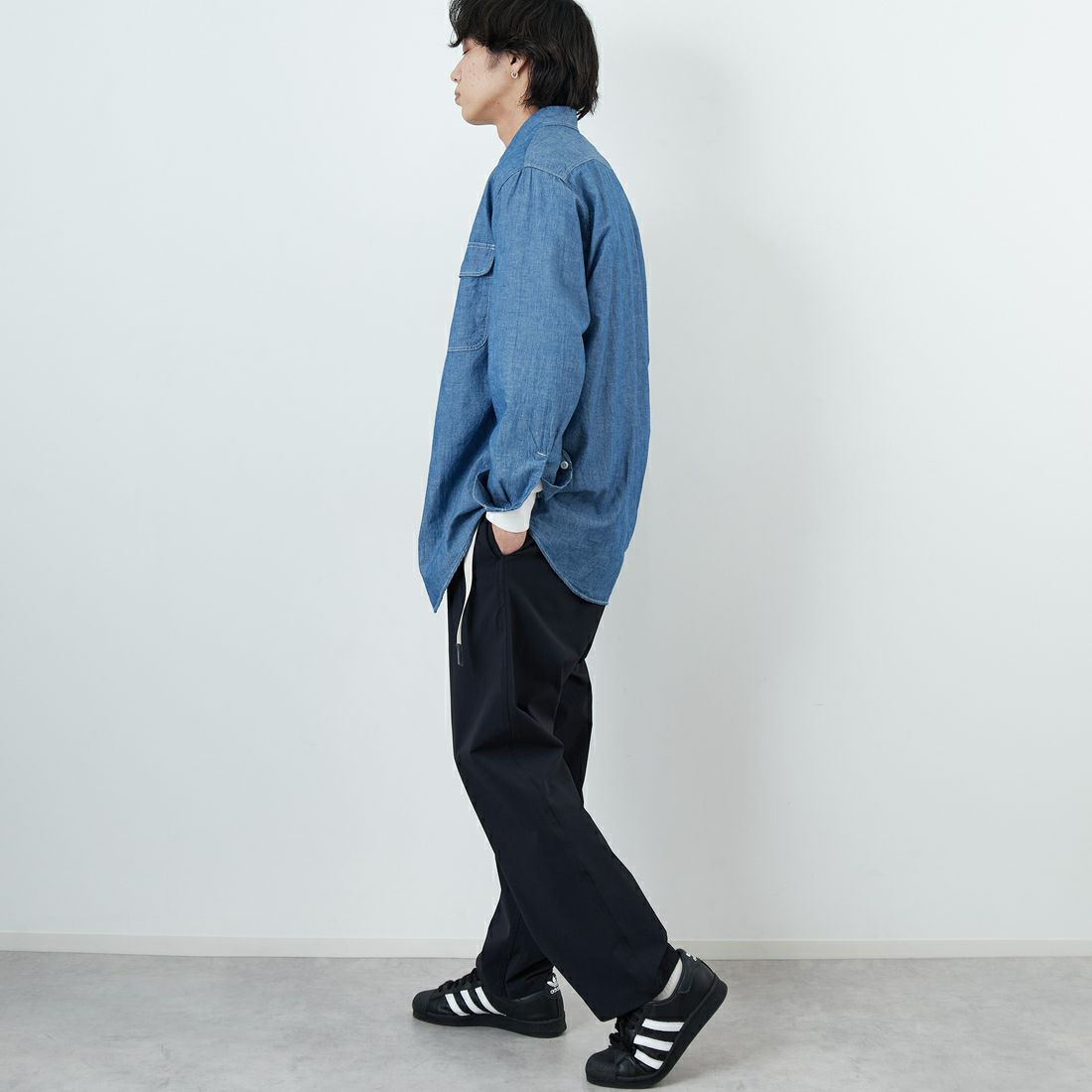 GRAMiCCi [グラミチ] 別注 エブリデイ ナイロンパンツ [GUP6-S2013-JF] BLACK &&モデル身長：179cm 着用サイズ：XL&&