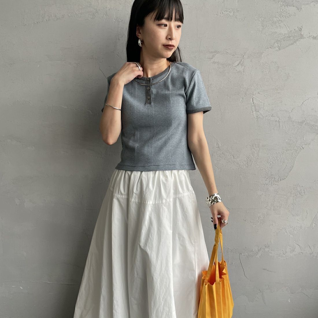 Robert P.Miller [ロバートピーミラー] 別注 クロップド丈 ボーダーヘンリーネックTシャツ [RM261-2265IN-JF] CHERRY