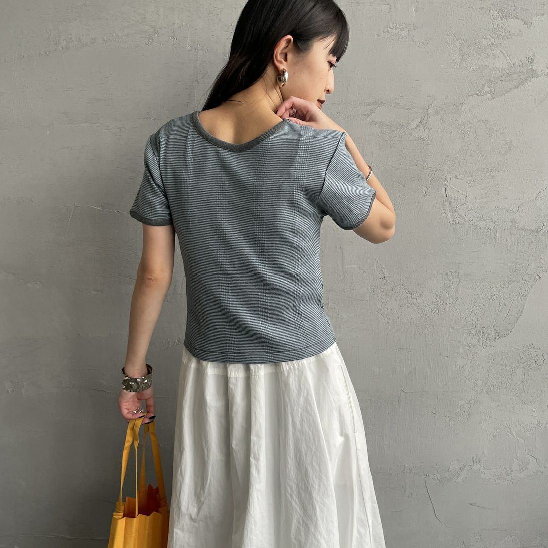 Robert P.Miller [ロバートピーミラー] 別注 クロップド丈 ボーダーヘンリーネックTシャツ [RM261-2265IN-JF] CLOUD