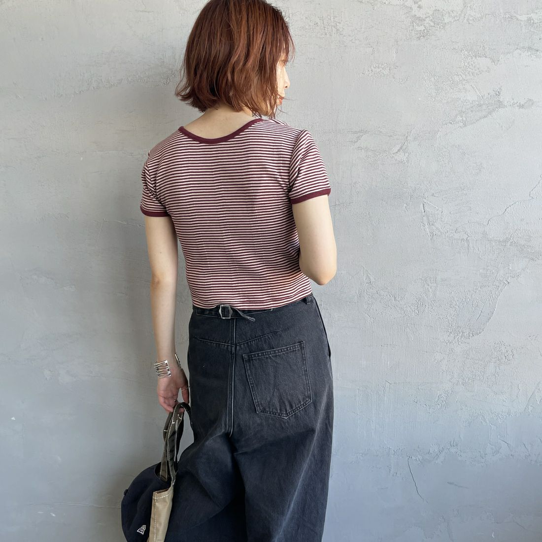 Robert P.Miller [ロバートピーミラー] 別注 クロップド丈 ボーダーヘンリーネックTシャツ [RM261-2265IN-JF] CLOUD