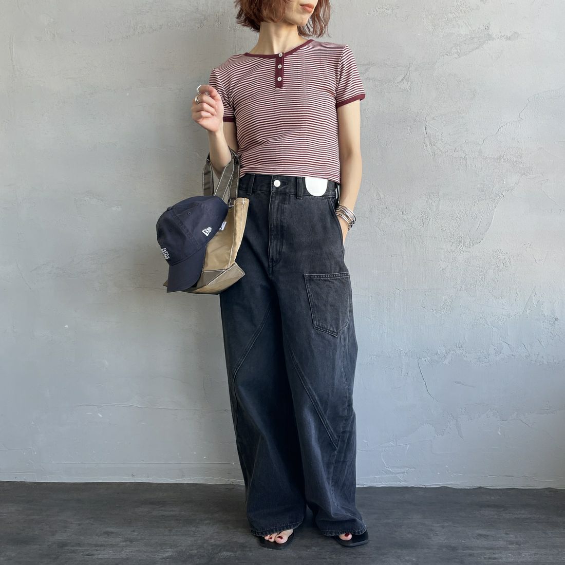 Robert P.Miller [ロバートピーミラー] 別注 クロップド丈 ボーダーヘンリーネックTシャツ [RM261-2265IN-JF] CLAY