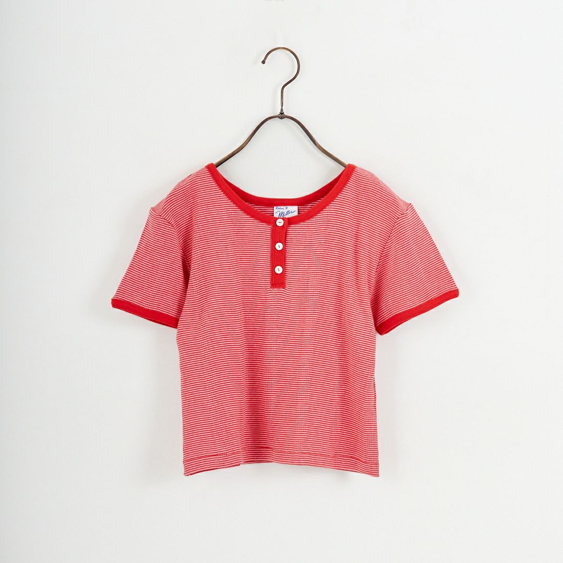 Robert P.Miller [ロバートピーミラー] 別注 クロップド丈 ボーダーヘンリーネックTシャツ [RM261-2265IN-JF] CHERRY