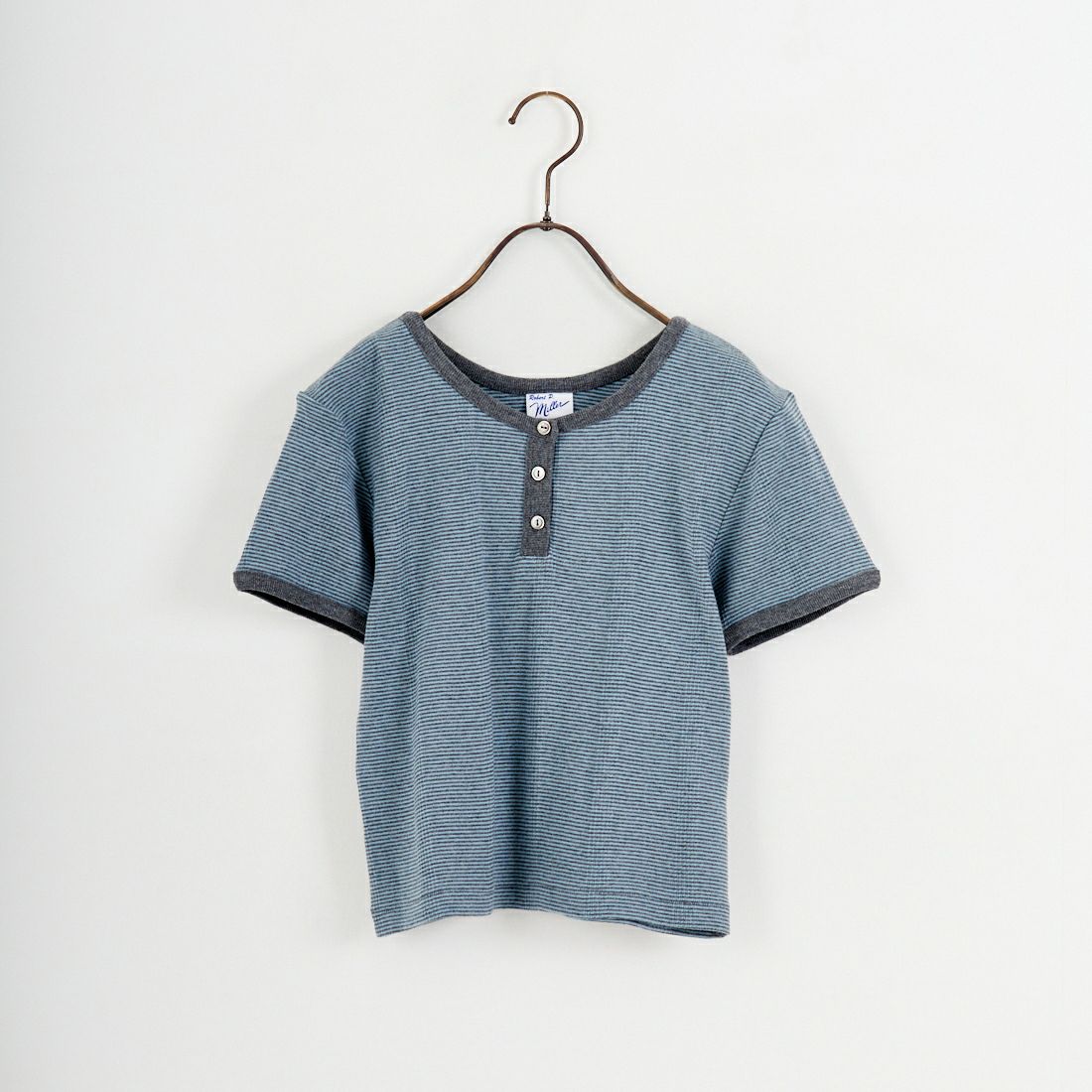 Robert P.Miller [ロバートピーミラー] 別注 クロップド丈 ボーダーヘンリーネックTシャツ [RM261-2265IN-JF] CLOUD