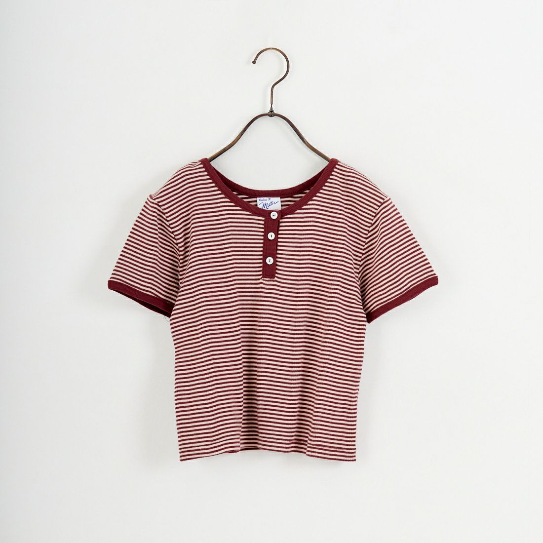 Robert P.Miller [ロバートピーミラー] 別注 クロップド丈 ボーダーヘンリーネックTシャツ [RM261-2265IN-JF] CLAY