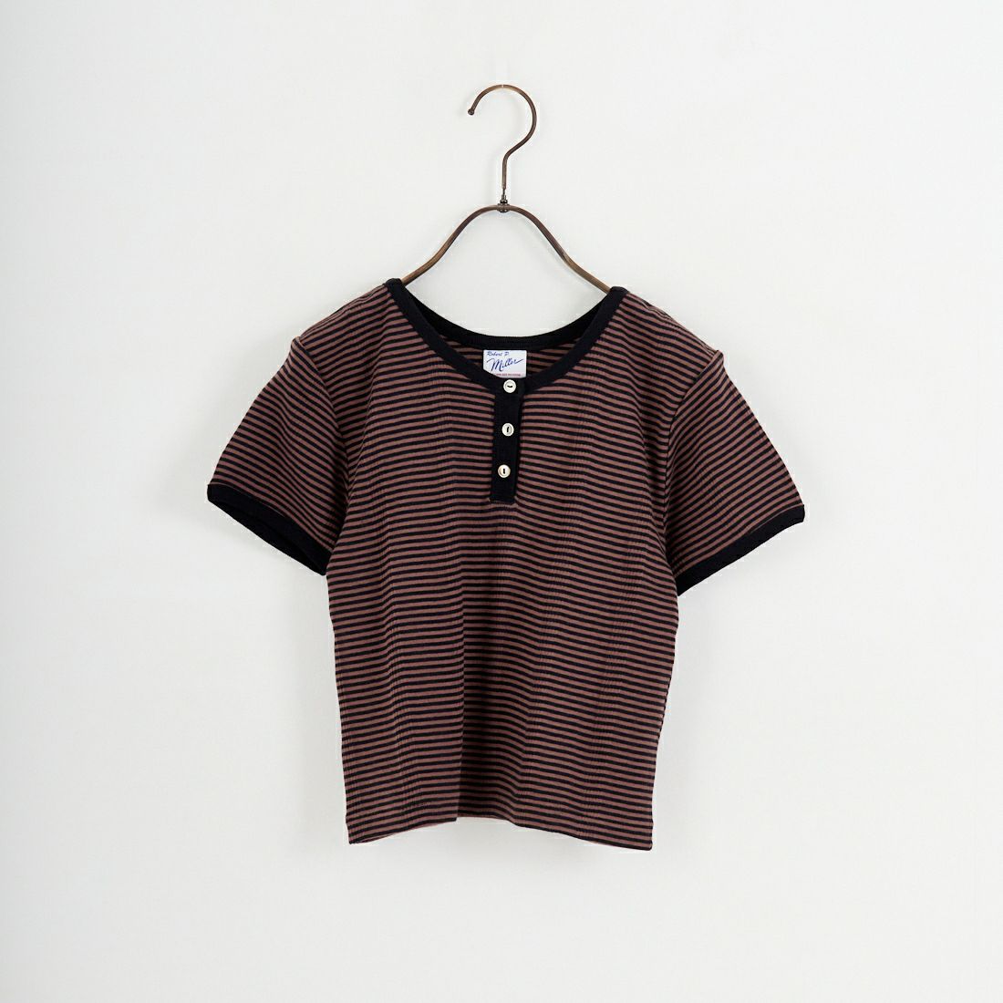 Robert P.Miller [ロバートピーミラー] 別注 クロップド丈 ボーダーヘンリーネックTシャツ [RM261-2265IN-JF] BROWN