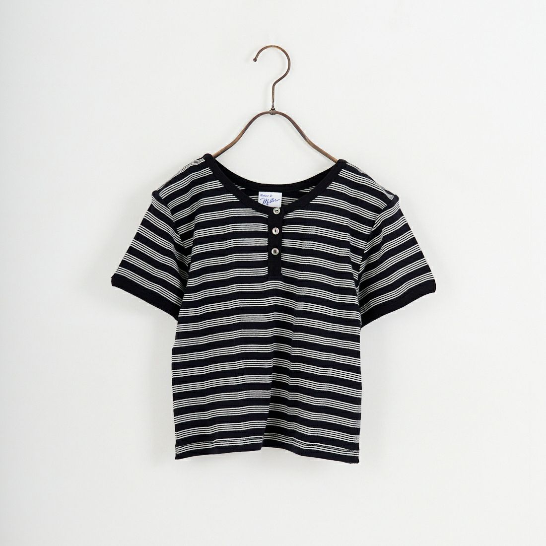 Robert P.Miller [ロバートピーミラー] 別注 クロップド丈 ボーダーヘンリーネックTシャツ [RM261-2265IN-JF] CARBON