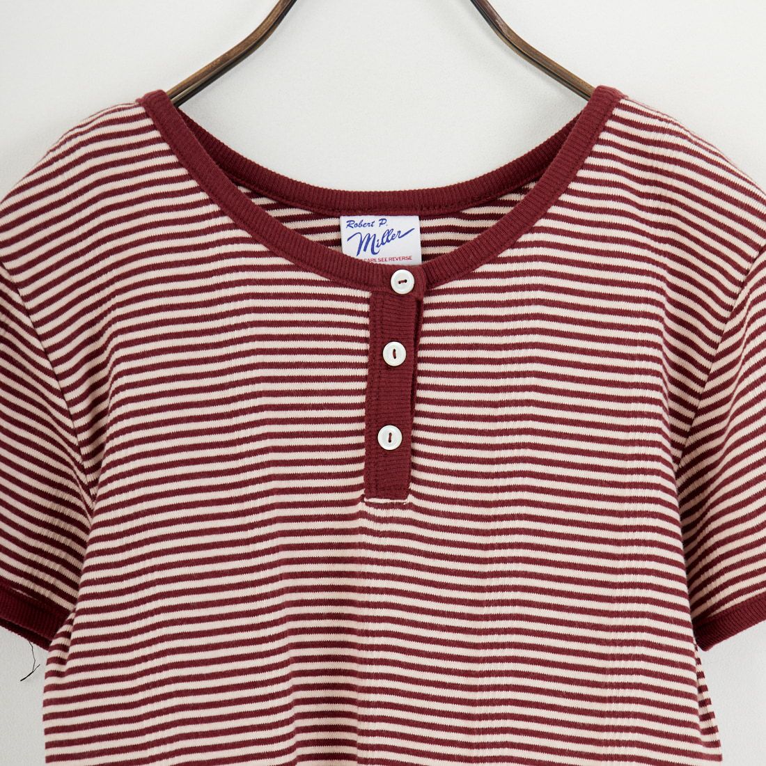 Robert P.Miller [ロバートピーミラー] 別注 クロップド丈 ボーダーヘンリーネックTシャツ [RM261-2265IN-JF] CLAY