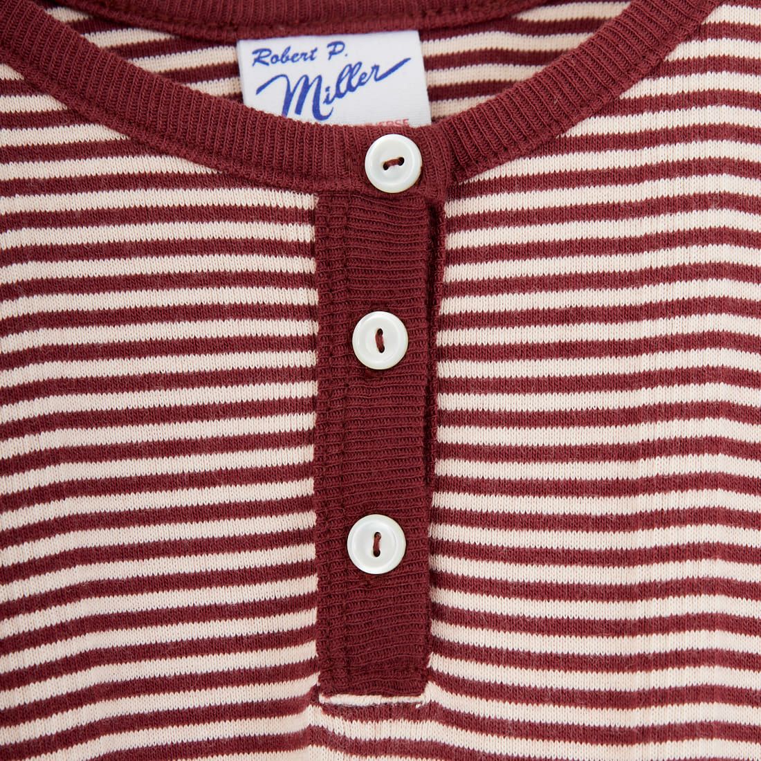 Robert P.Miller [ロバートピーミラー] 別注 クロップド丈 ボーダーヘンリーネックTシャツ [RM261-2265IN-JF] CLAY