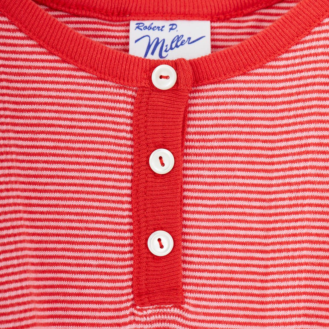 Robert P.Miller [ロバートピーミラー] 別注 クロップド丈 ボーダーヘンリーネックTシャツ [RM261-2265IN-JF] CHERRY