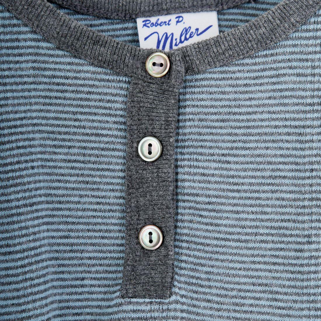 Robert P.Miller [ロバートピーミラー] 別注 クロップド丈 ボーダーヘンリーネックTシャツ [RM261-2265IN-JF] CLOUD