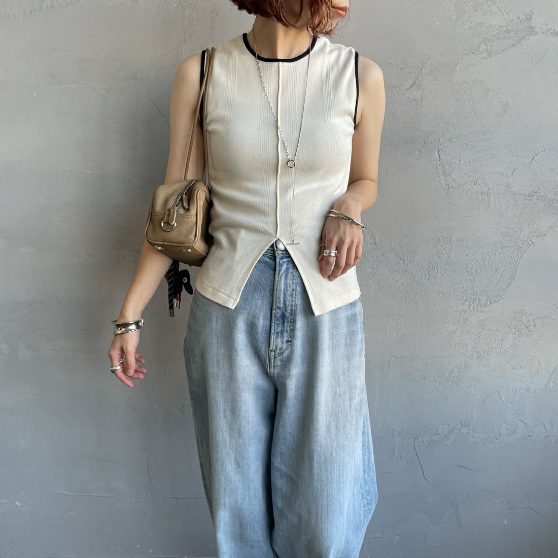 Robert P.Miller [ロバートピーミラー] 別注 配色 センタースリット パネルリブタンクトップ [RM261-2261IN-JF] IVO/BLK