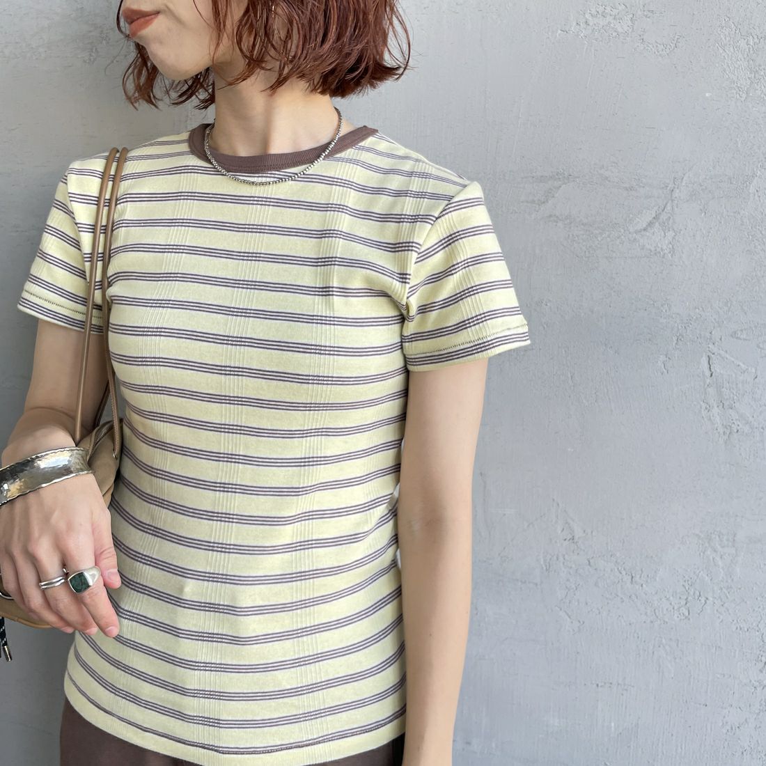 Robert P.Miller [ロバートピーミラー] 別注 配色 パネルリブショートスリーブTシャツ [RM261-2152IN-JF] BANANA &&モデル身長：158cm 着用サイズ：F&&