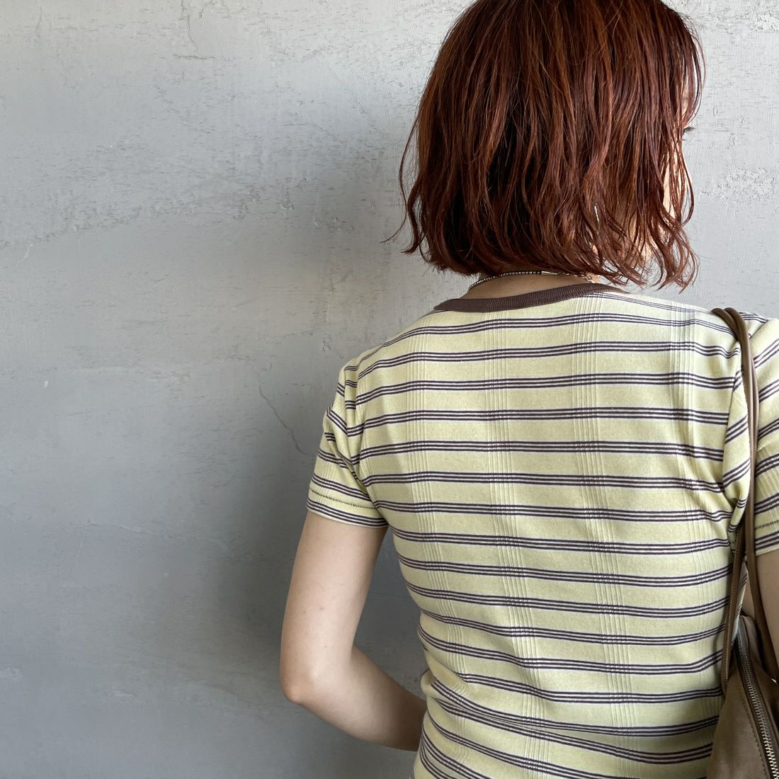 Robert P.Miller [ロバートピーミラー] 別注 配色 パネルリブショートスリーブTシャツ [RM261-2152IN-JF] BANANA &&モデル身長：158cm 着用サイズ：F&&