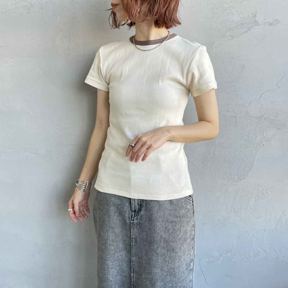 Robert P.Miller [ロバートピーミラー] 別注 配色 パネルリブショートスリーブTシャツ [RM261-2152IN-JF] CLAY