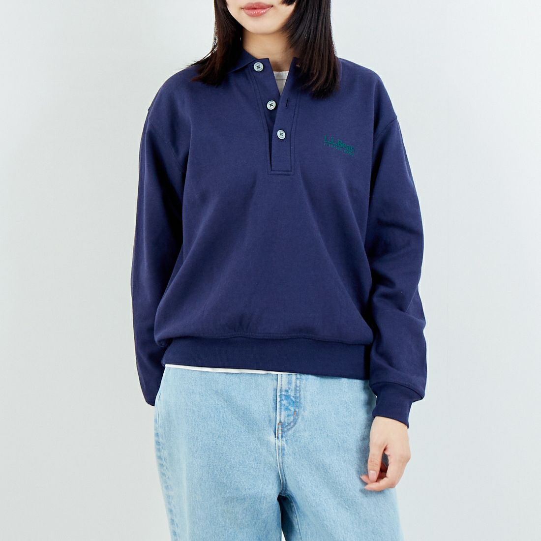 L.L.BEAN [エルエルビーン] PORTAGE ポロスウェット [6175-3151] 67 NAVY &&モデル身長：162cm 着用サイズ：M&&
