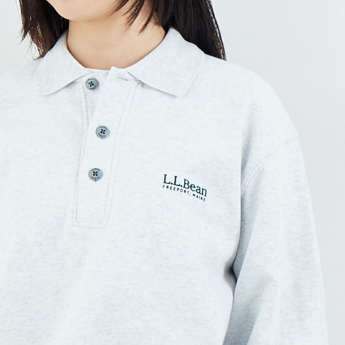 L.L.BEAN [エルエルビーン] PORTAGE ポロスウェット [6175-3151] 19 BIRCH &&モデル身長：162cm 着用サイズ：M&&