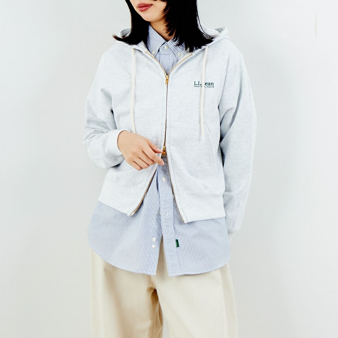 L.L.BEAN [エルエルビーン] PORTAGE フルジップフーデッドスウェット [6175-3150] 19 BIRCH &&モデル身長：162cm 着用サイズ：M&&