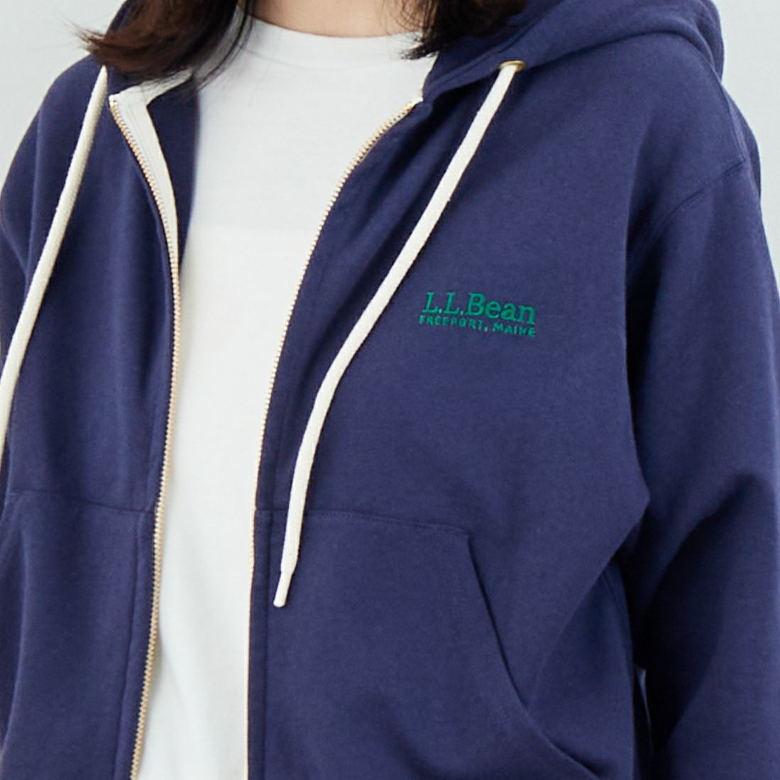 L.L.BEAN [エルエルビーン] PORTAGE フルジップフーデッドスウェット [6175-3150] 67 NAVY &&モデル身長：162cm 着用サイズ：M&&