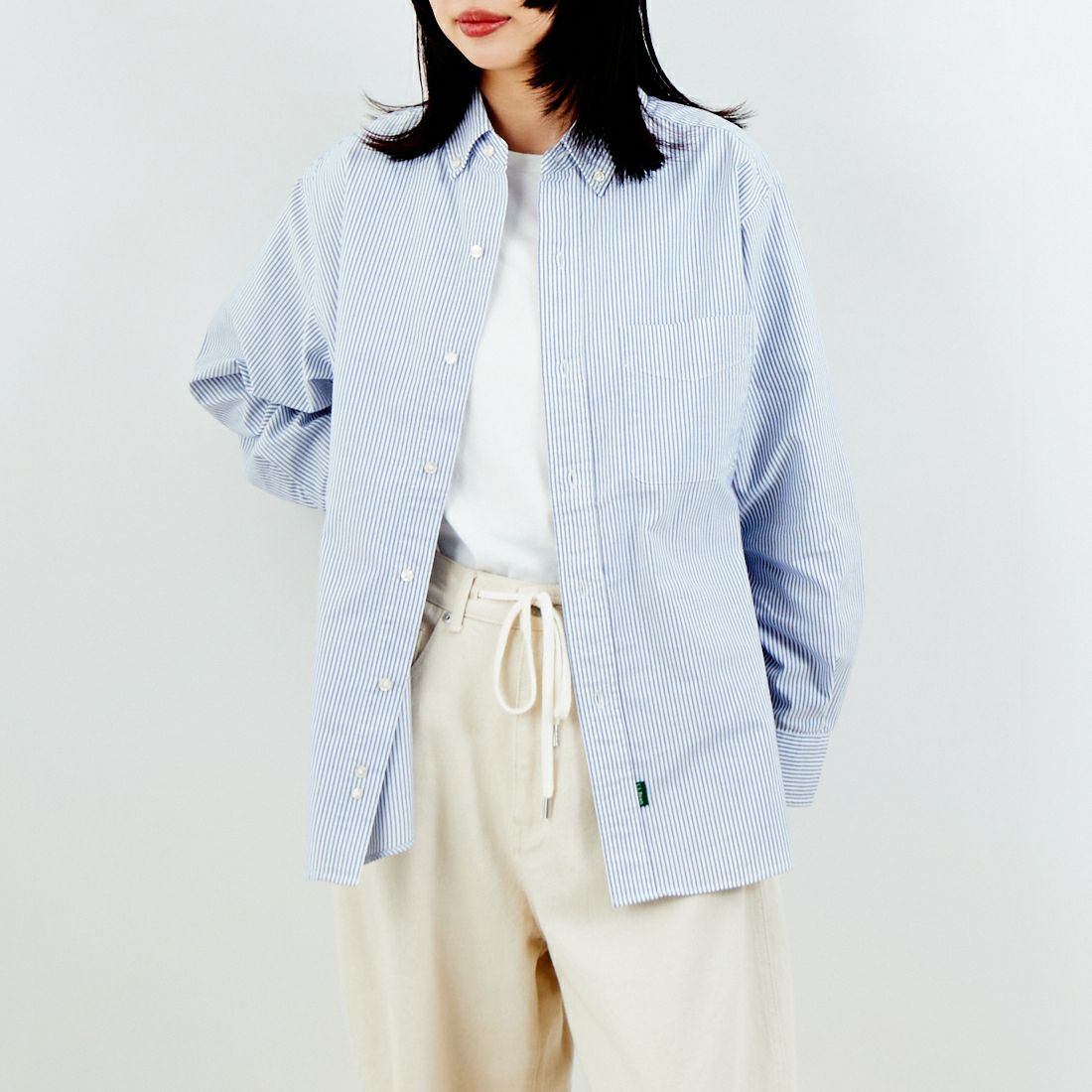 L.L.BEAN [エルエルビーン] ORONO ロングスリーブシャツ [6175-3143] 90 NAVY/WH &&モデル身長：162cm 着用サイズ：M&&