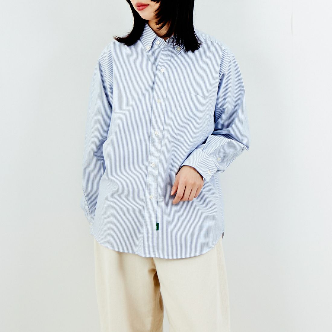 L.L.BEAN [エルエルビーン] ORONO ロングスリーブシャツ [6175-3143] 90 NAVY/WH &&モデル身長：162cm 着用サイズ：M&&