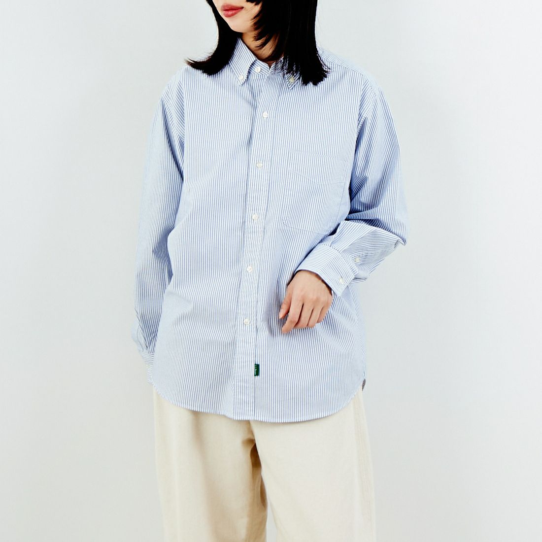 L.L.BEAN [エルエルビーン] ORONO ロングスリーブシャツ [6175-3143] 90 NAVY/WH &&モデル身長：162cm 着用サイズ：M&&