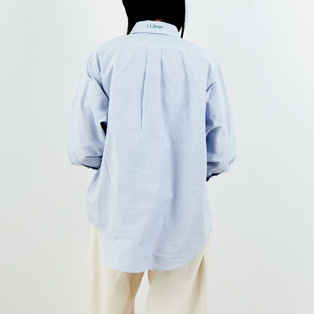 L.L.BEAN [エルエルビーン] ORONO ロングスリーブシャツ [6175-3143] 90 NAVY/WH &&モデル身長：162cm 着用サイズ：M&&