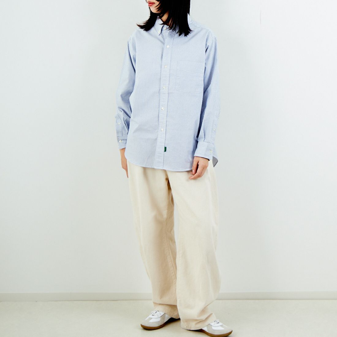 L.L.BEAN [エルエルビーン] ORONO ロングスリーブシャツ [6175-3143] 90 NAVY/WH &&モデル身長：162cm 着用サイズ：M&&