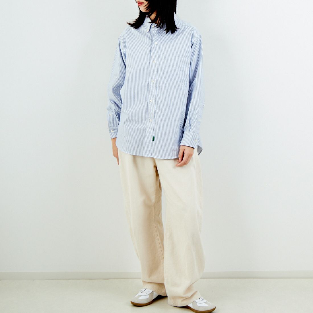 L.L.BEAN [エルエルビーン] ORONO ロングスリーブシャツ [6175-3143] 90 NAVY/WH &&モデル身長：162cm 着用サイズ：M&&