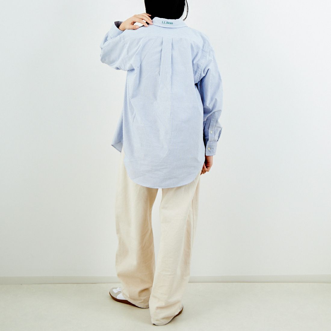 L.L.BEAN [エルエルビーン] ORONO ロングスリーブシャツ [6175-3143] 90 NAVY/WH &&モデル身長：162cm 着用サイズ：M&&