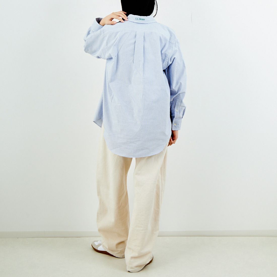 L.L.BEAN [エルエルビーン] ORONO ロングスリーブシャツ [6175-3143] 90 NAVY/WH &&モデル身長：162cm 着用サイズ：M&&
