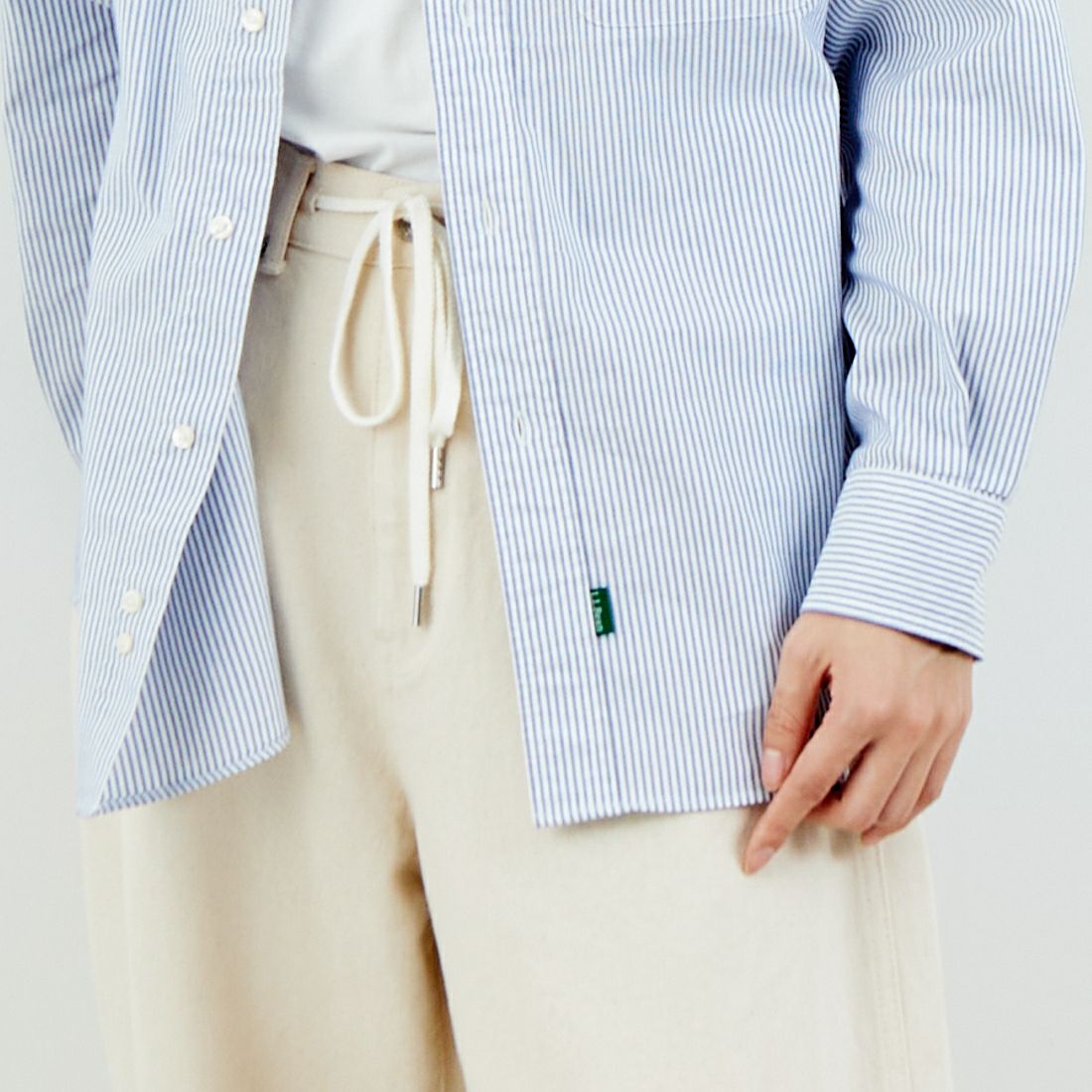 L.L.BEAN [エルエルビーン] ORONO ロングスリーブシャツ [6175-3143] 90 NAVY/WH &&モデル身長：162cm 着用サイズ：M&&