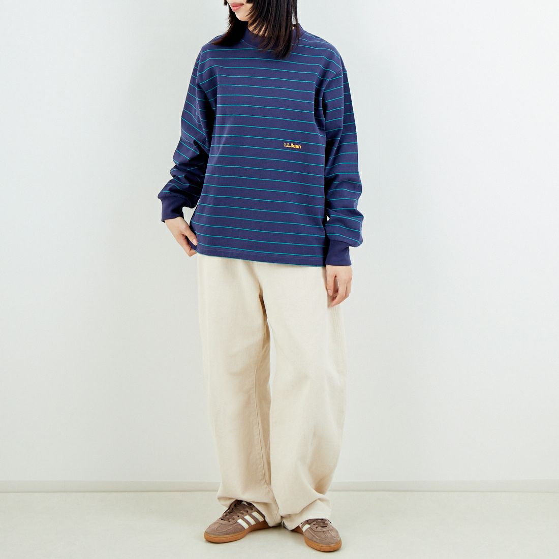 L.L.BEAN [エルエルビーン] Union ロングスリーブボーダーTシャツ [6175-3053] 93 NVY/TEA &&モデル身長：162cm 着用サイズ：S&&