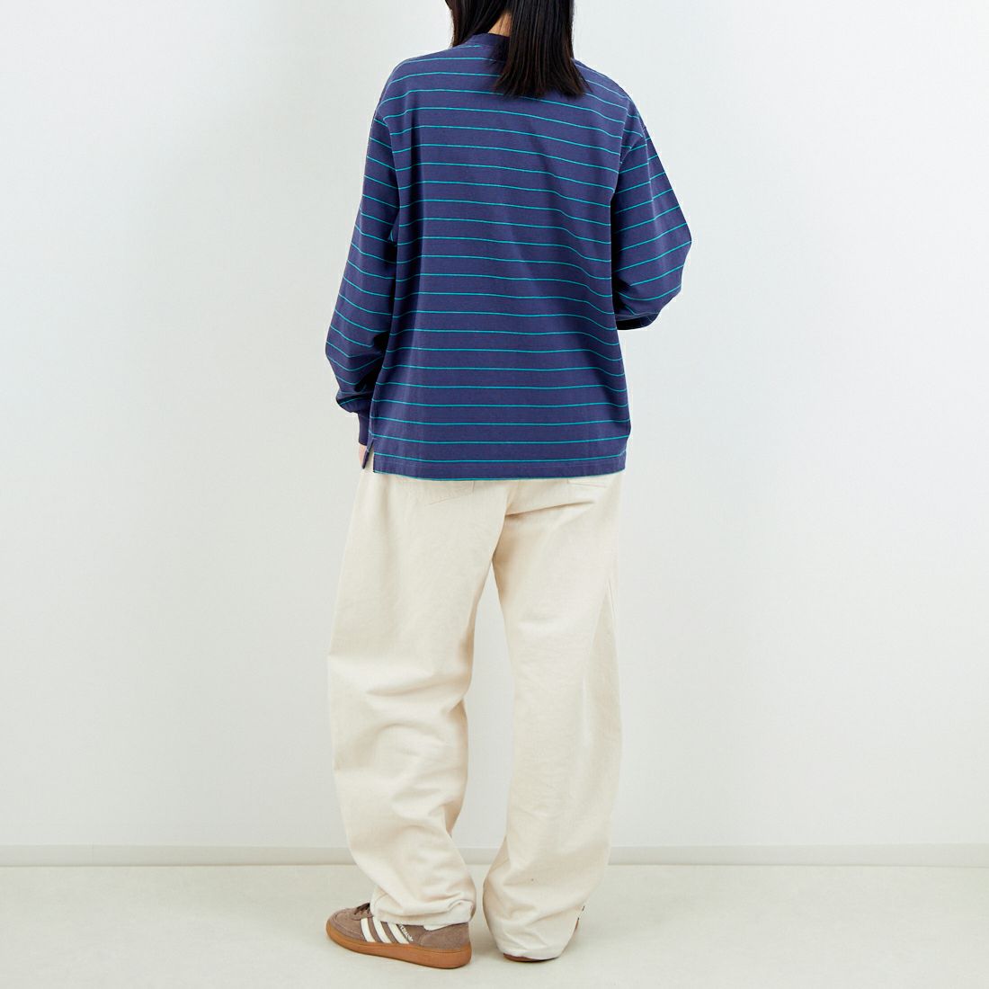 L.L.BEAN [エルエルビーン] Union ロングスリーブボーダーTシャツ [6175-3053] 93 NVY/TEA &&モデル身長：162cm 着用サイズ：S&&