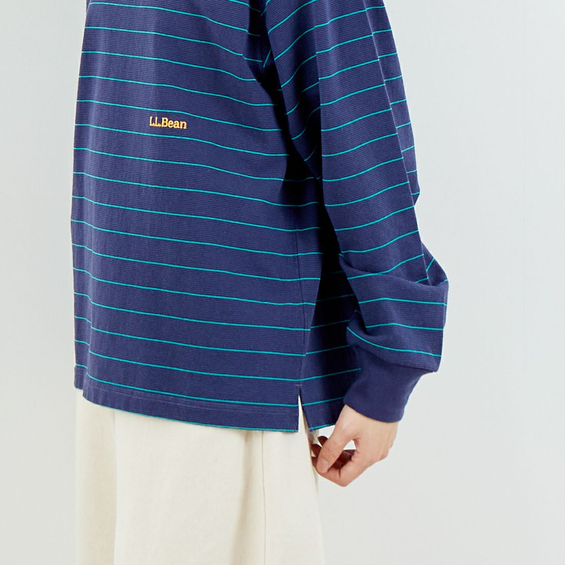 L.L.BEAN [エルエルビーン] Union ロングスリーブボーダーTシャツ [6175-3053] 93 NVY/TEA &&モデル身長：162cm 着用サイズ：S&&