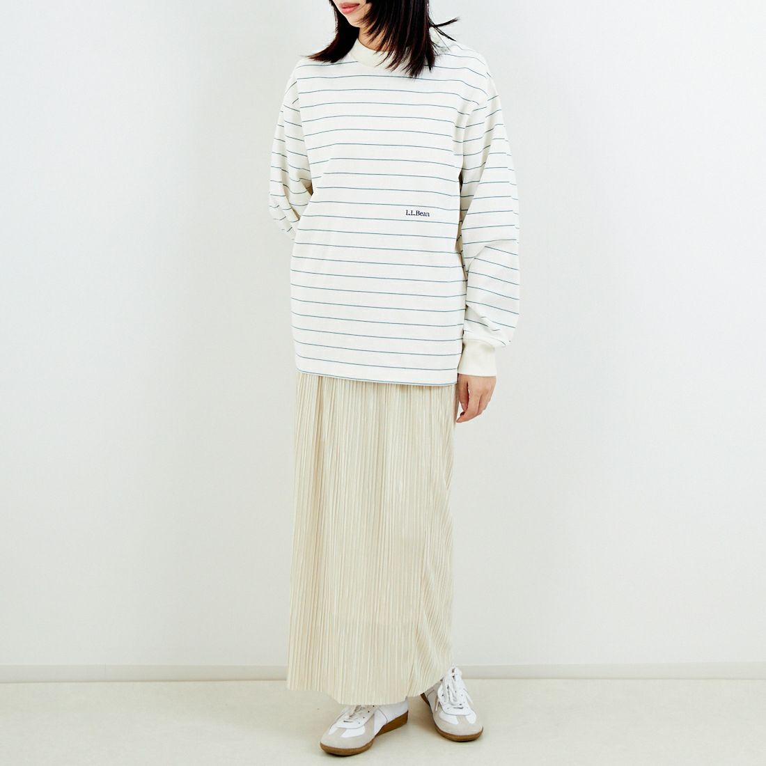 L.L.BEAN [エルエルビーン] Union ロングスリーブボーダーTシャツ [6175-3053] 90 OFF/GRN &&モデル身長：162cm 着用サイズ：S&&