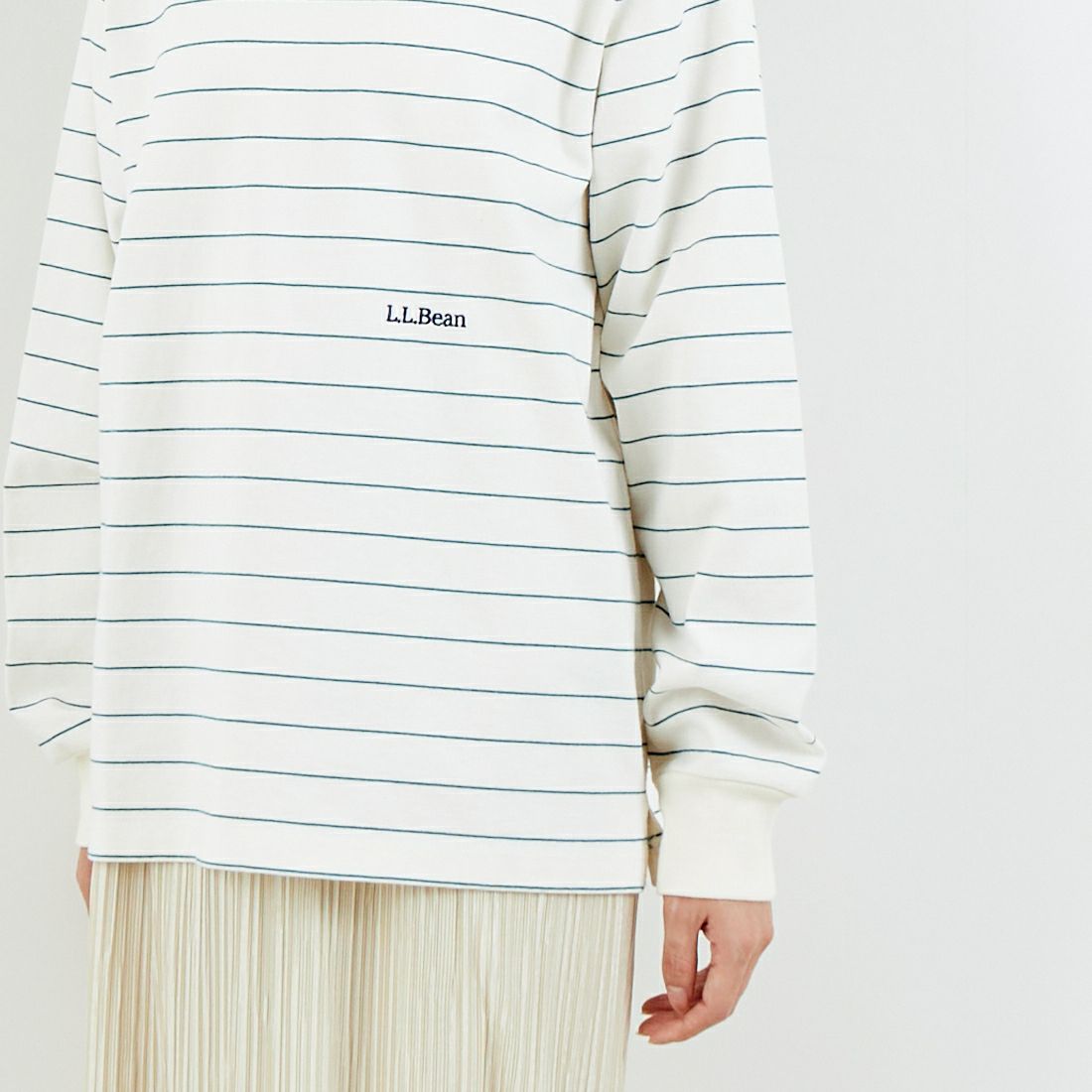 L.L.BEAN [エルエルビーン] Union ロングスリーブボーダーTシャツ [6175-3053] 90 OFF/GRN &&モデル身長：162cm 着用サイズ：S&&