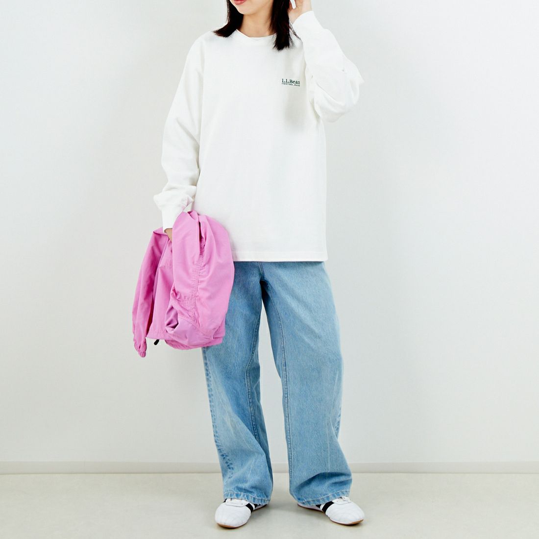 L.L.BEAN [エルエルビーン] Union ロングスリーブTシャツ [6175-3052] 09 WHITE &&モデル身長：162cm 着用サイズ：S&&