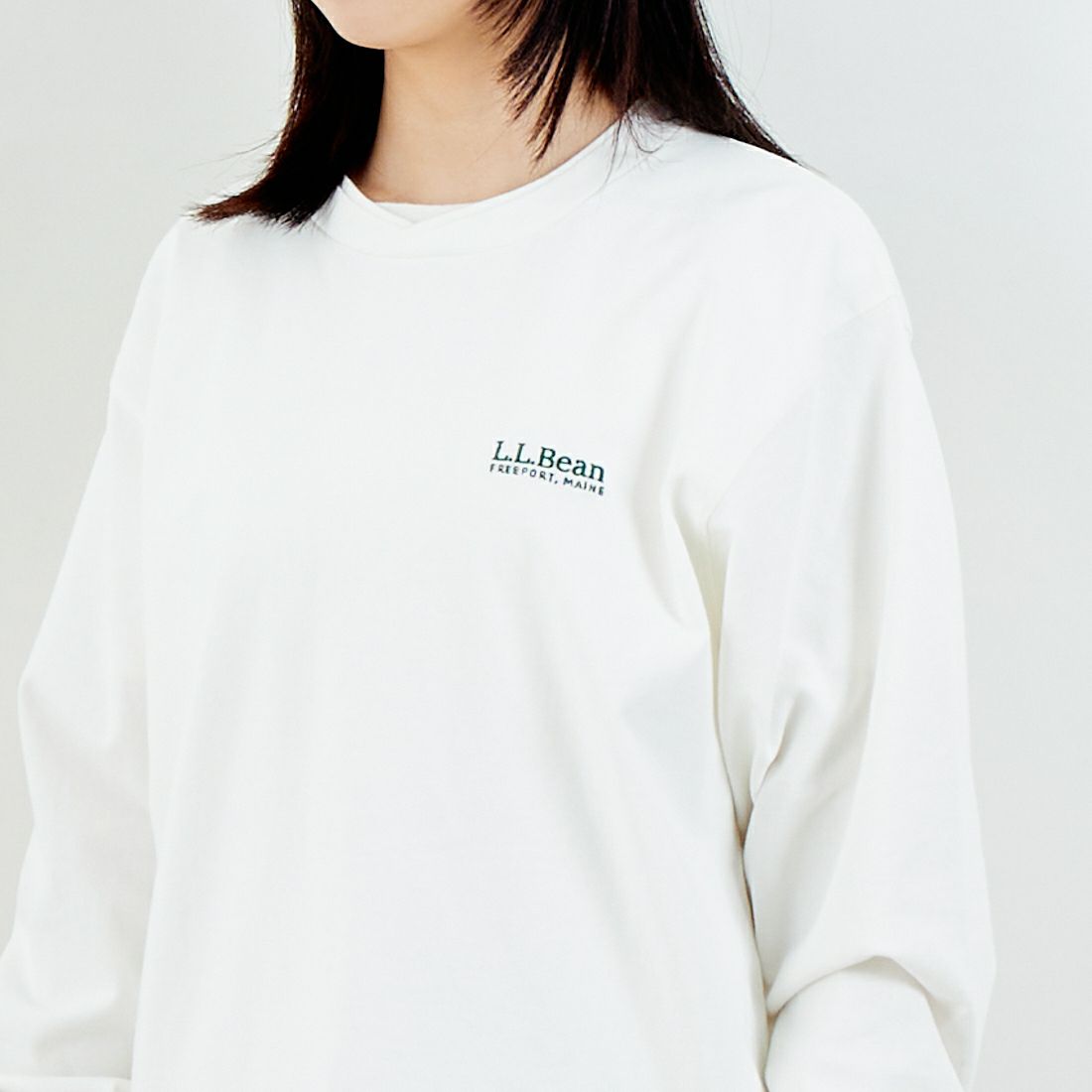 L.L.BEAN [エルエルビーン] Union ロングスリーブTシャツ [6175-3052] 09 WHITE &&モデル身長：162cm 着用サイズ：S&&