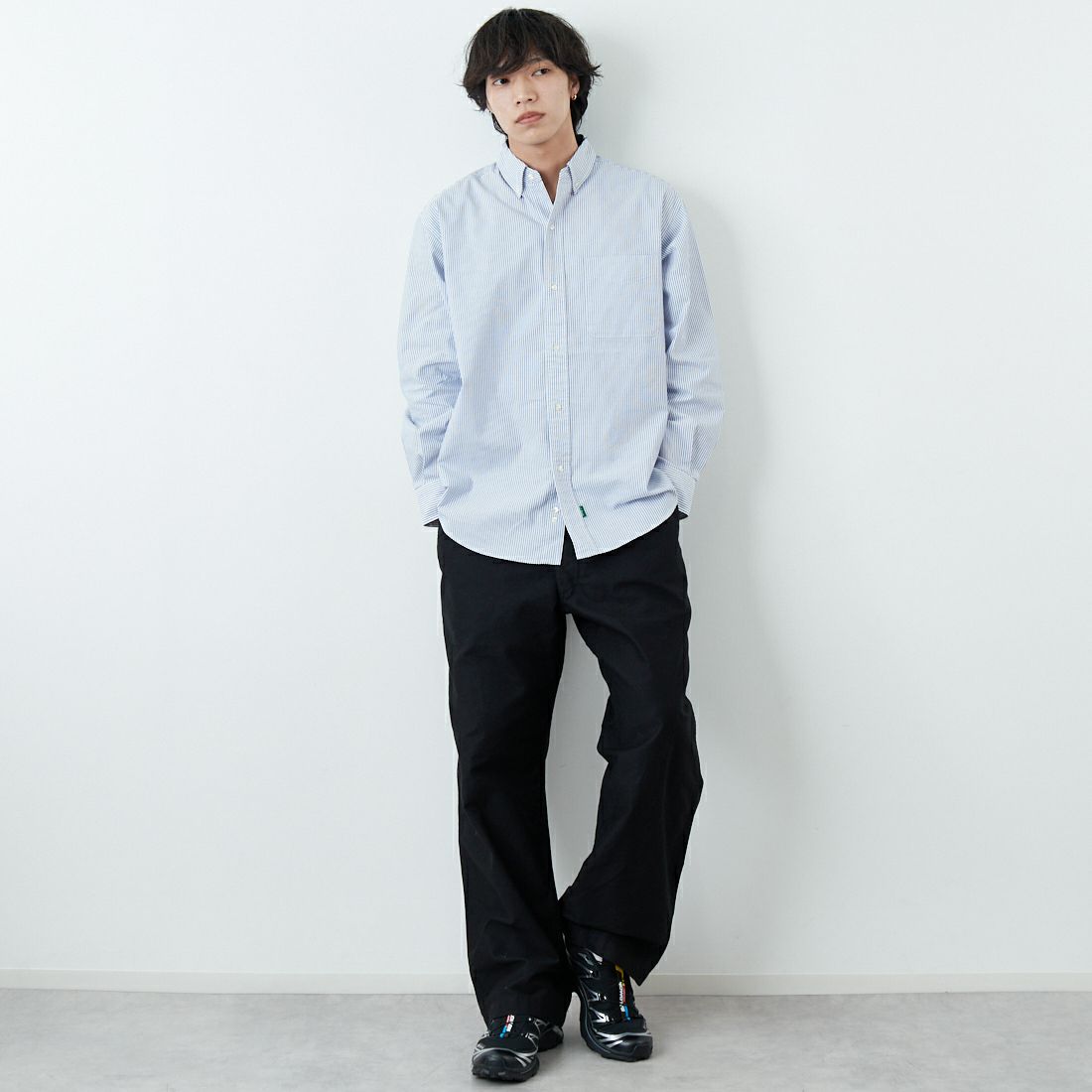 L.L.BEAN [エルエルビーン] ORONO ロングスリーブシャツ [6175-3043] 90 NAVY/WH &&モデル身長：179cm 着用サイズ：L&&