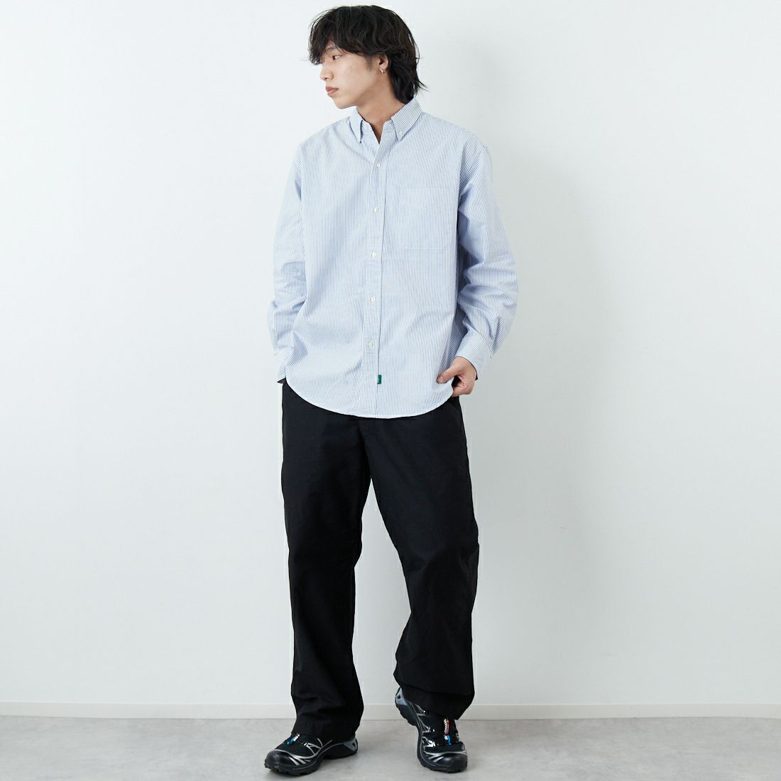 L.L.BEAN [エルエルビーン] ORONO ロングスリーブシャツ [6175-3043] 90 NAVY/WH &&モデル身長：179cm 着用サイズ：L&&