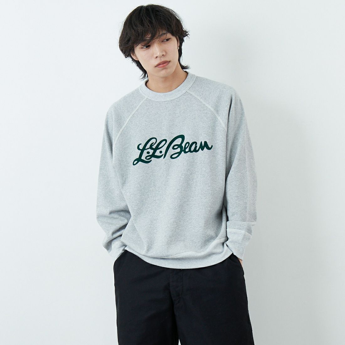 L.L.BEAN [エルエルビーン] PORTAGE クルーネックスウェット [6175-3049] 29 TOP GRY &&モデル身長：179cm 着用サイズ：L&&